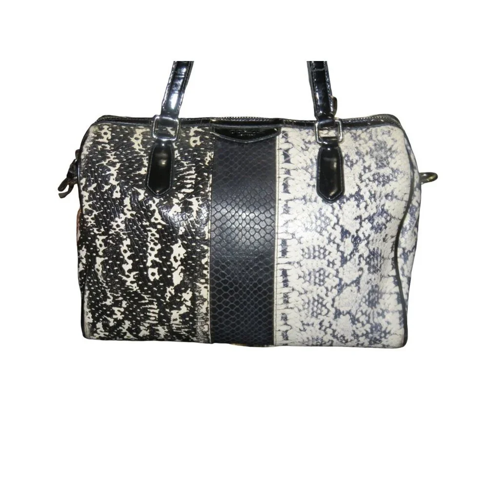 Coach 2014 Nancy Exotic Reptile Snakeskin Embossed Leather Black White Satchel